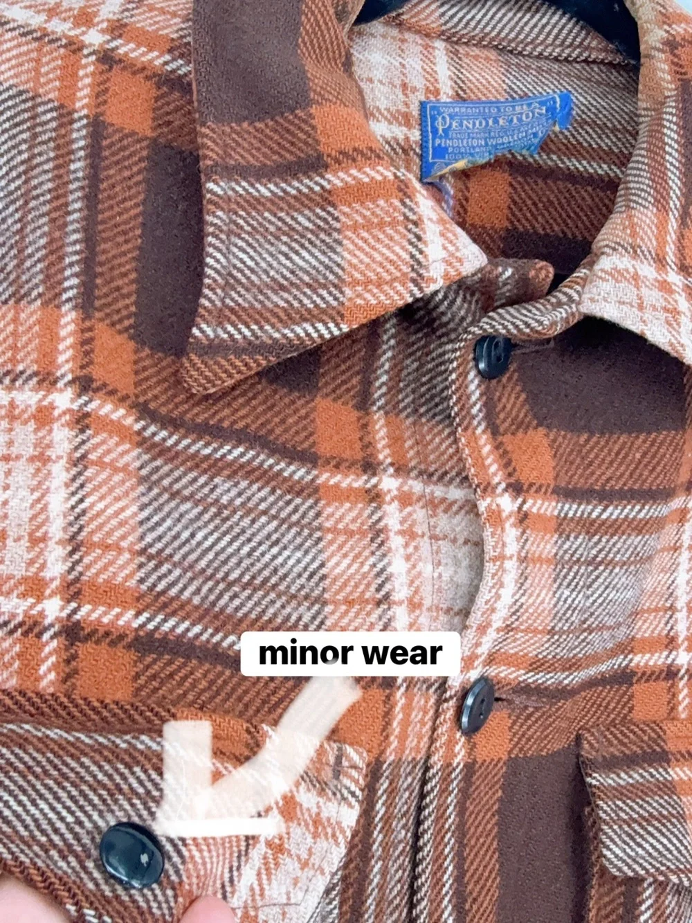 Vintage Pendleton Wool Plaid Jacket 100% Virgin Wool 1950s Brown Western Coat M